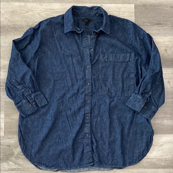 NWOT Banana Republic Cotton Hemp Button Down Shirt Womens XXL Dark Blue 2024 - Picture 1 of 10